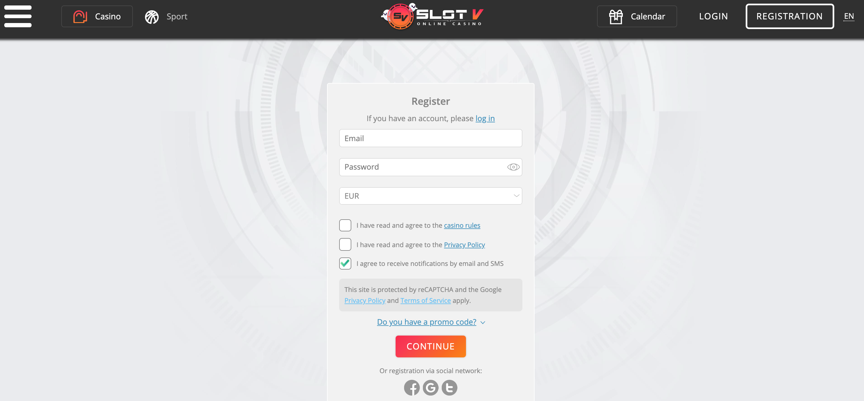 registration at slotv casino